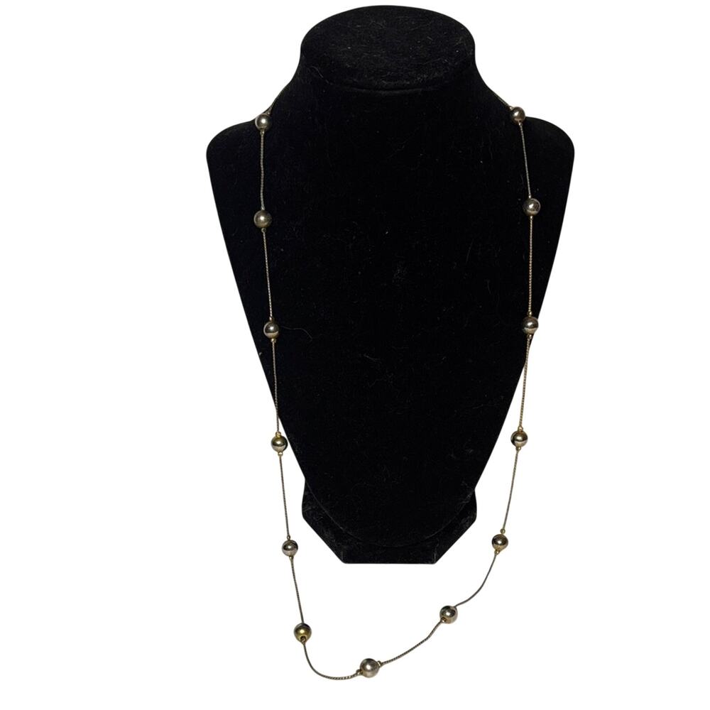 Vintage Brass Tone Long Necklace 30” Station Bead Minimalist Layering